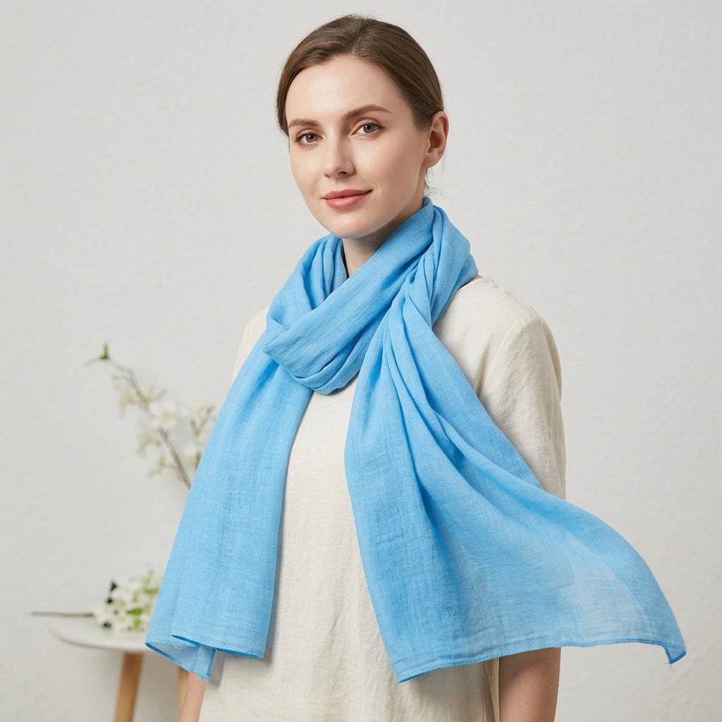 Foulard Coton et Lin Uni Bleu ciel
