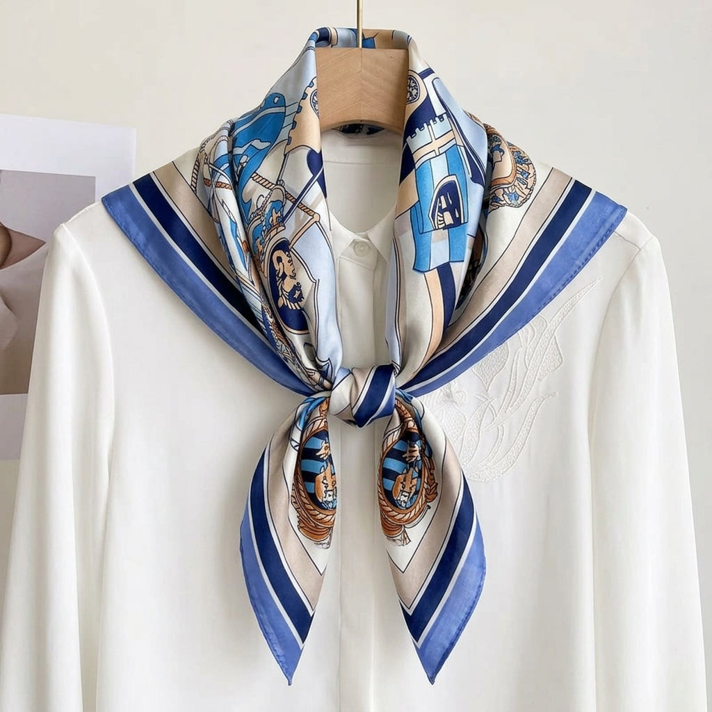 Foulard Drapeaux Bleu Carré en Soie