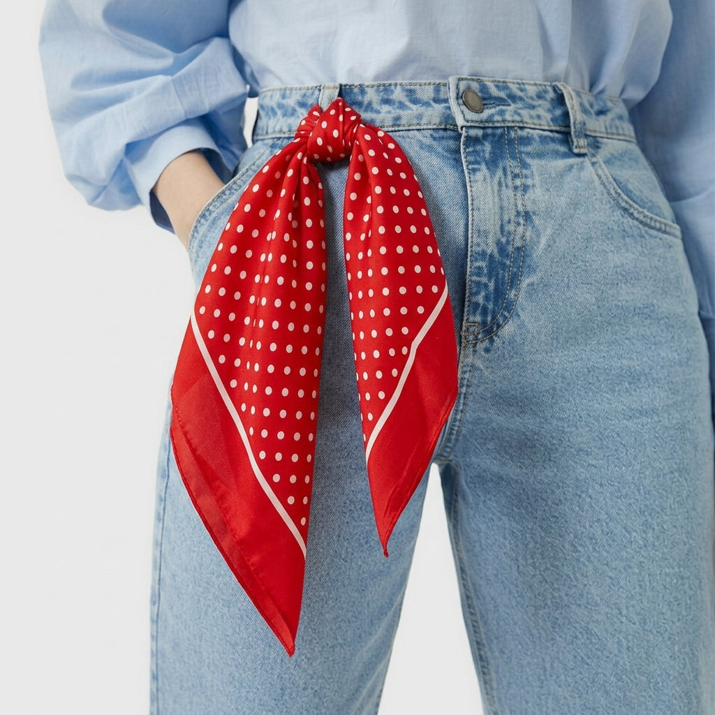 Foulard Femme Carré en Soie Rouge à Pois