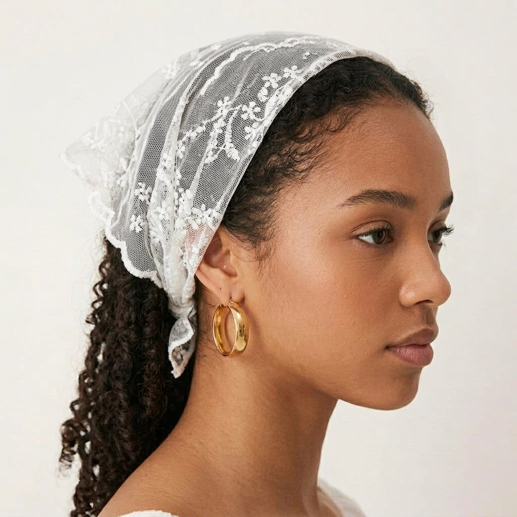 Foulard Fleuri pour Cheveux Dentelle Femme