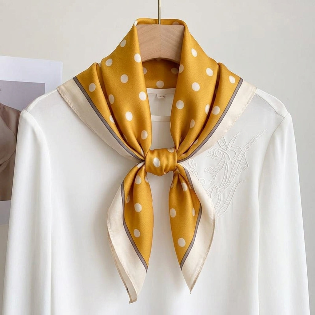 Foulard Jaune à Pois Carré en Soie
