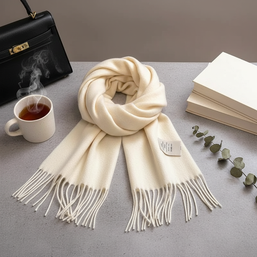 Foulard Écharpe 100% Laine Blanc