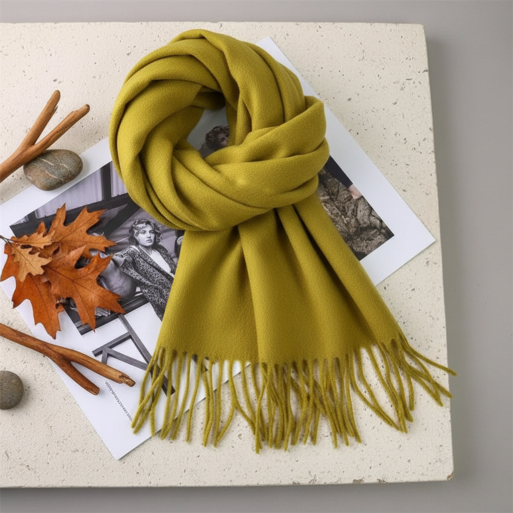 Foulard Écharpe 100% Laine Moutarde