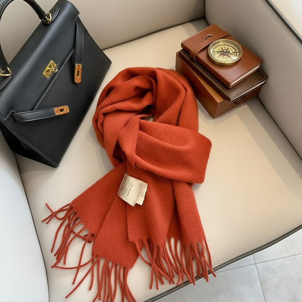 Foulard Écharpe 100% Laine Rouge Brique