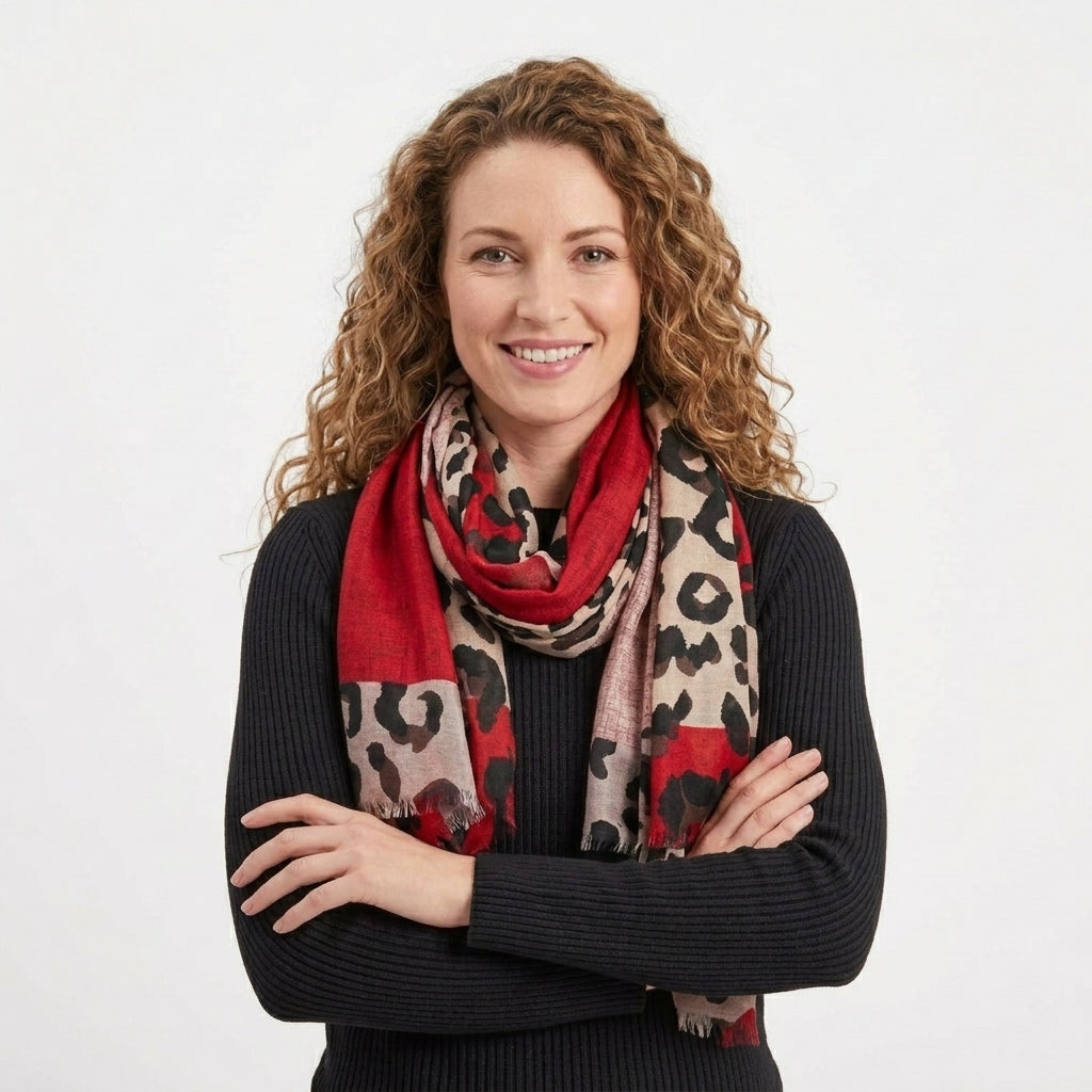 Foulard motif Léopard Gris Lin de Coton