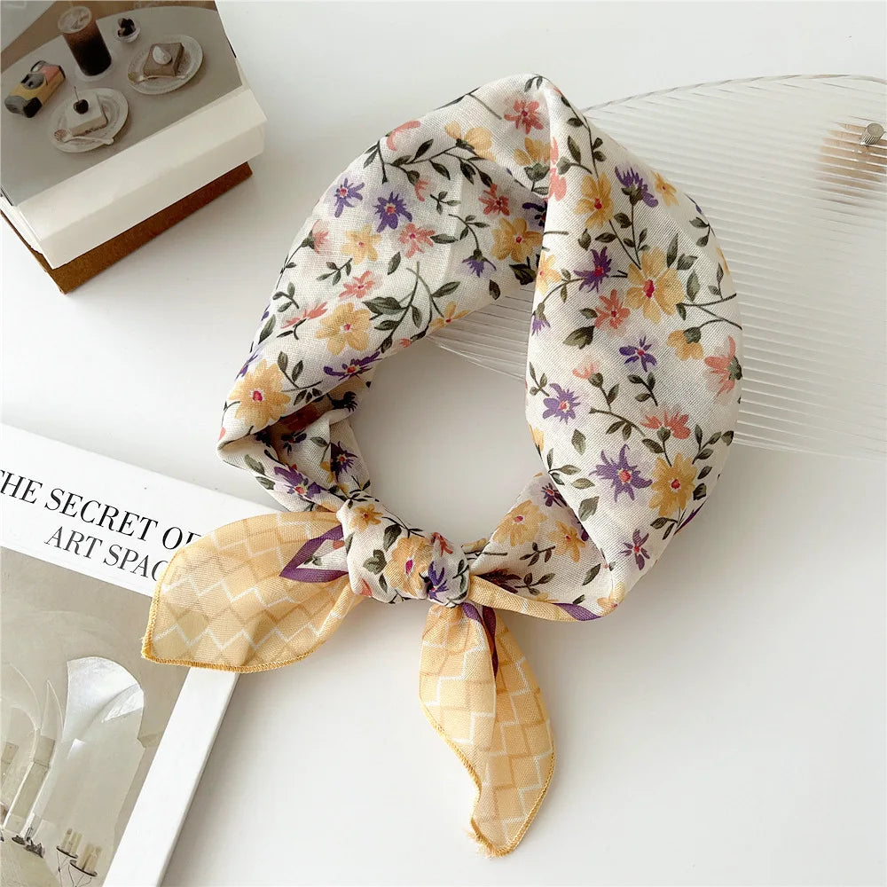 Foulard Cheveux Fleuri Jaune en Lin motif Liberty