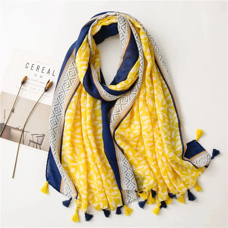 Foulard Jaune et Bleu en Coton et Lin