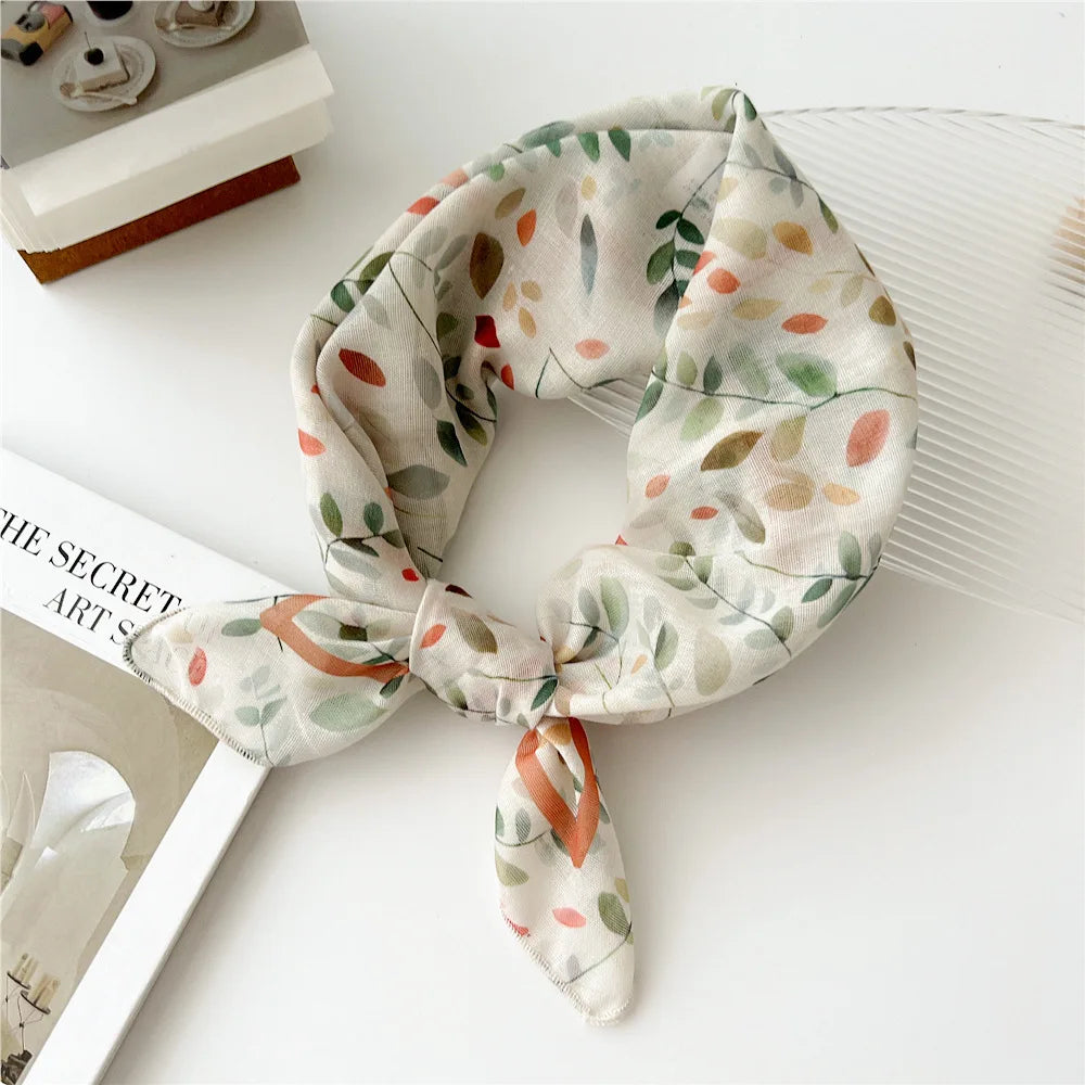 Foulard Cheveux en Lin motif Feuille Blanc