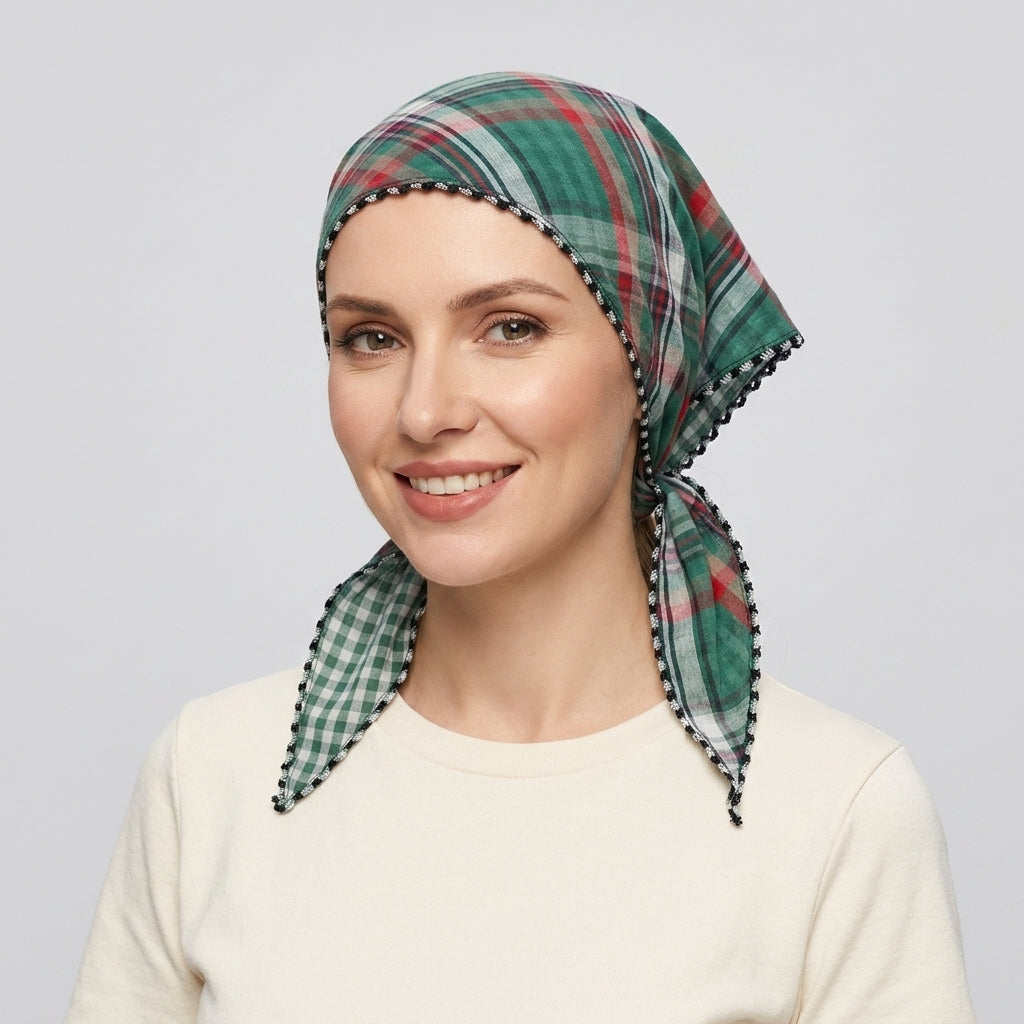 
Foulard Bandana en Coton motif à Carreaux Vert et Rouge