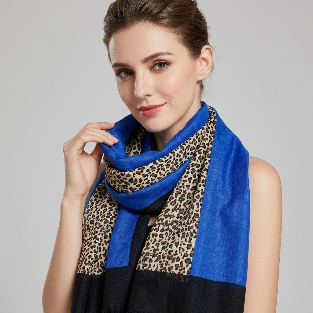 
Foulard Bleu et Léopard en Coton et Lin