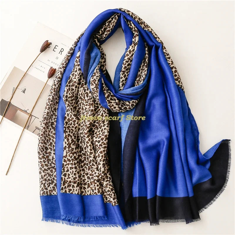 
Foulard Bleu et Léopard en Coton et Lin