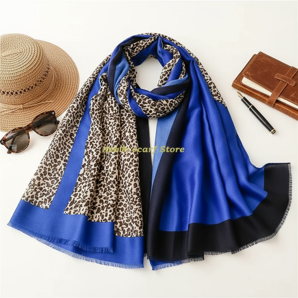 
Foulard Bleu et Léopard en Coton et Lin