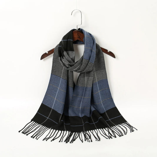 Foulard Bleu et Noir Cachemire à Carreaux