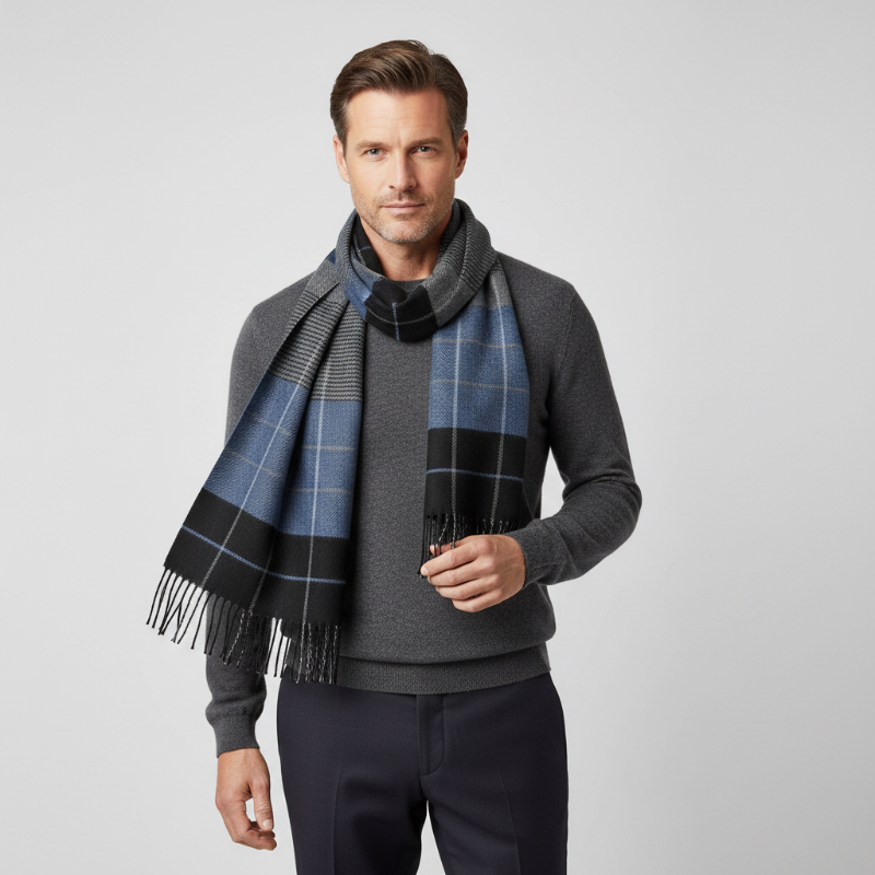 
Foulard Bleu et Noir Cachemire à Carreaux