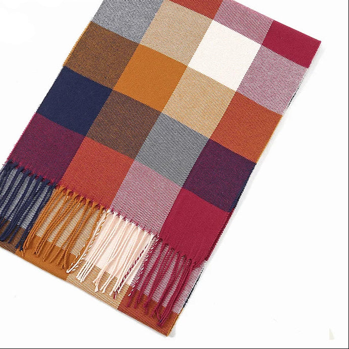 Foulard Bleu marine et Rouge Cachemire à Carreaux