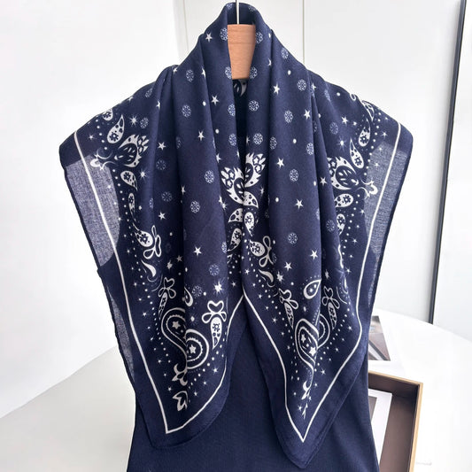 Foulard Carré Femme motif Paisley Bleu