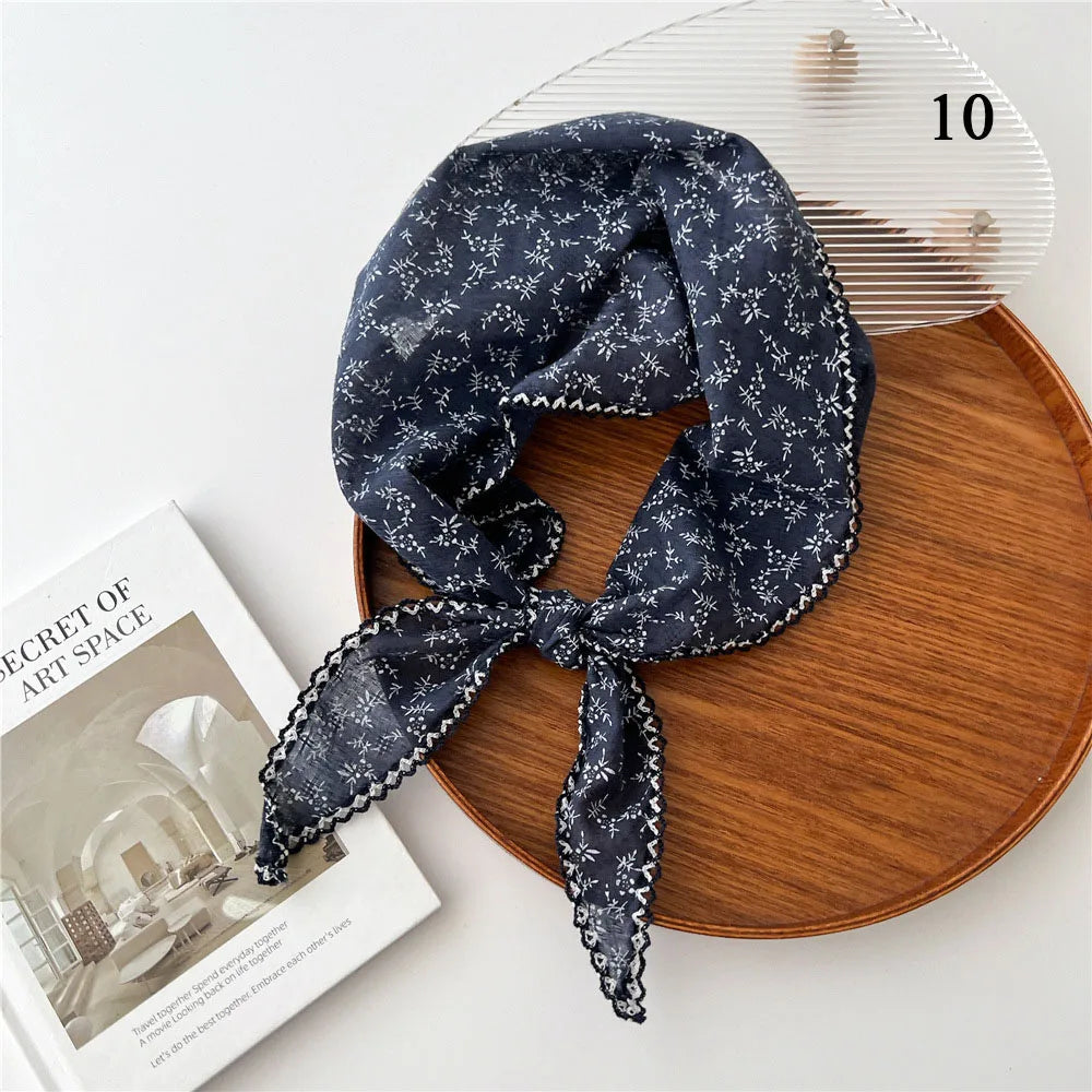 Foulard Cheveux Bleu en Coton et Lin pour Femme