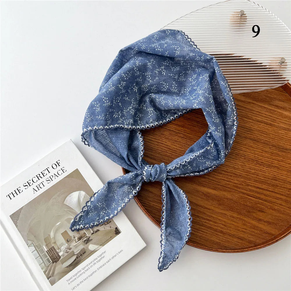 Foulard Cheveux Bleu en Coton et Lin pour Femme