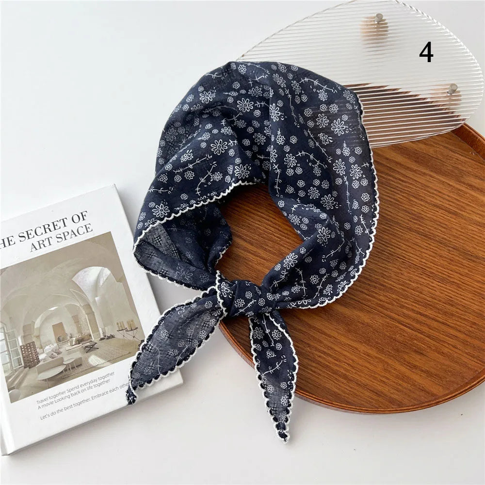 Foulard Cheveux Bleu en Coton et Lin pour Femme