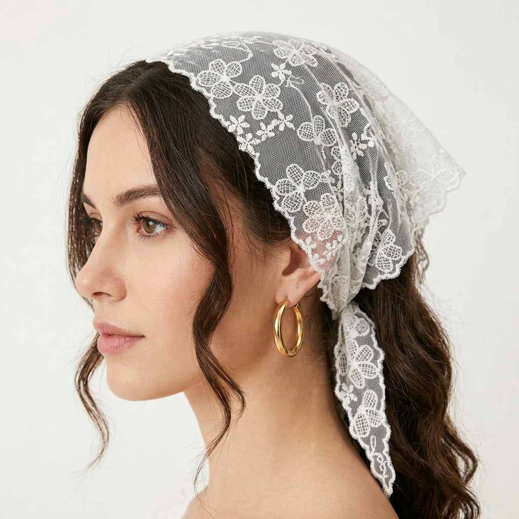 Foulard Cheveux Dentelle motif Fleurs Femme