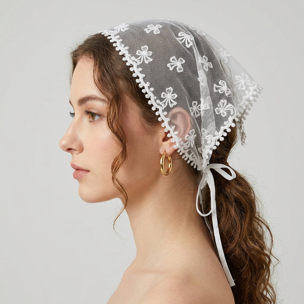 Foulard Cheveux Dentelle motif Noeud Femme