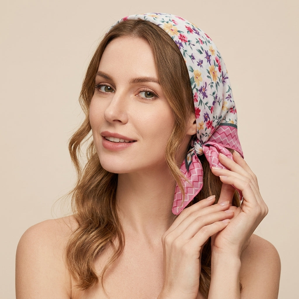 
Foulard Cheveux Fleuri Rose en Lin motif Liberty