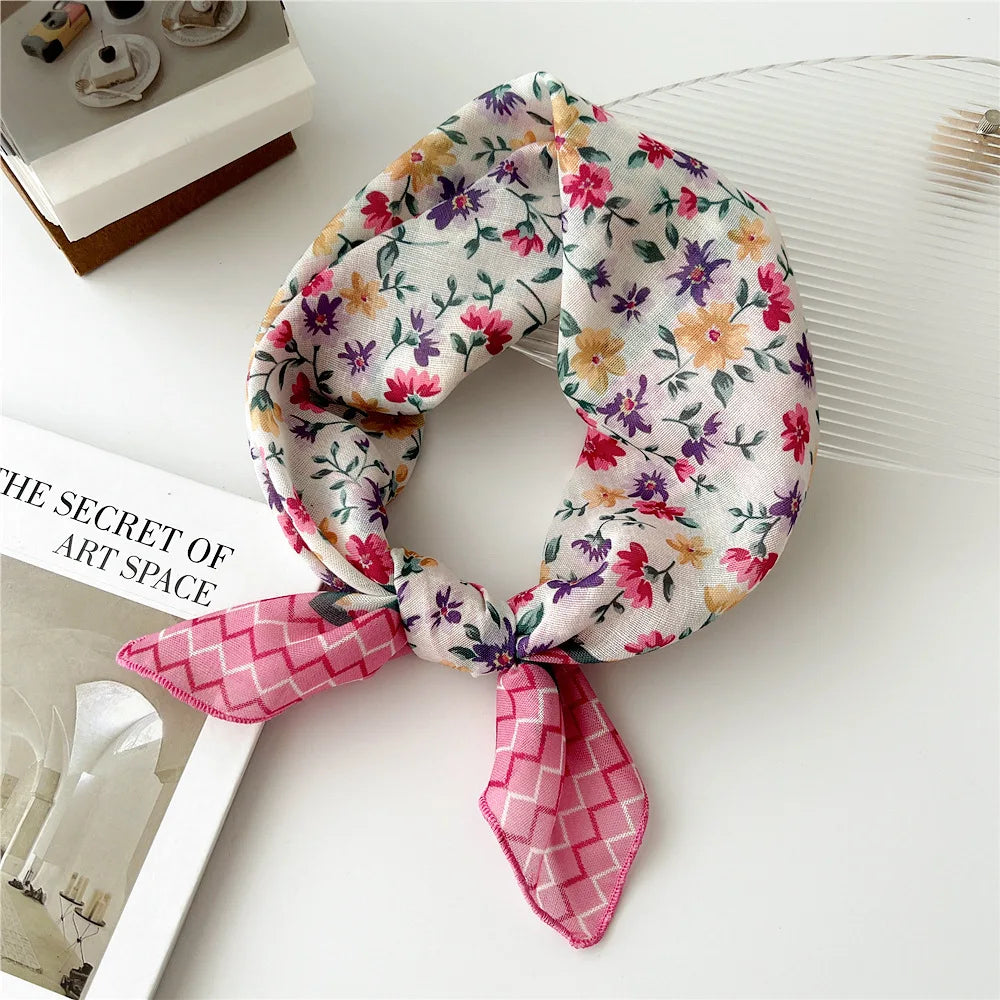 Foulard Cheveux Fleuri Rose en Lin motif Liberty