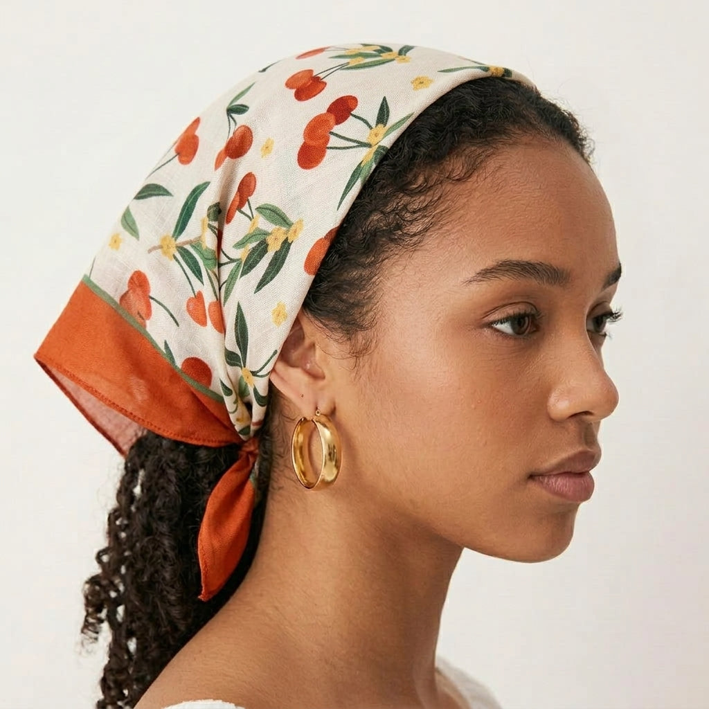Foulard Cheveux en Lin motif Cerise