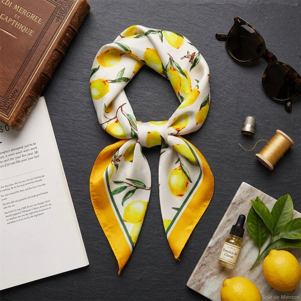 Foulard Citron Carré en Soie