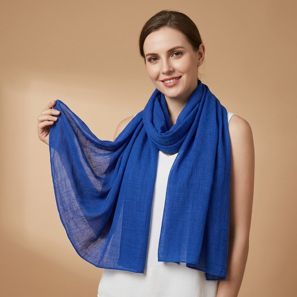 Foulard Coton et Lin Uni Bleu Royal