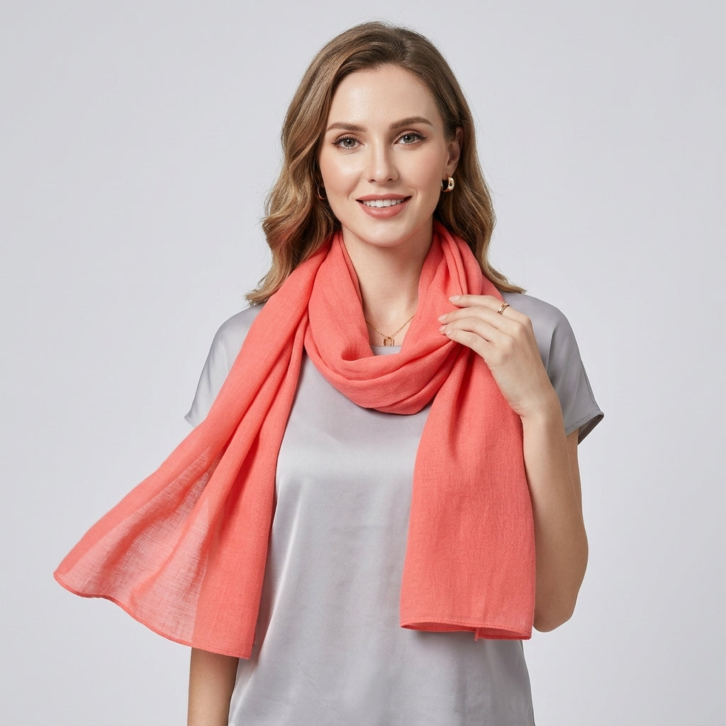 Foulard Coton et Lin Uni Corail