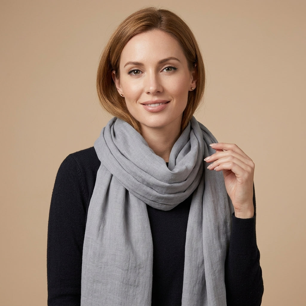 Foulard Coton et Lin Uni Gris