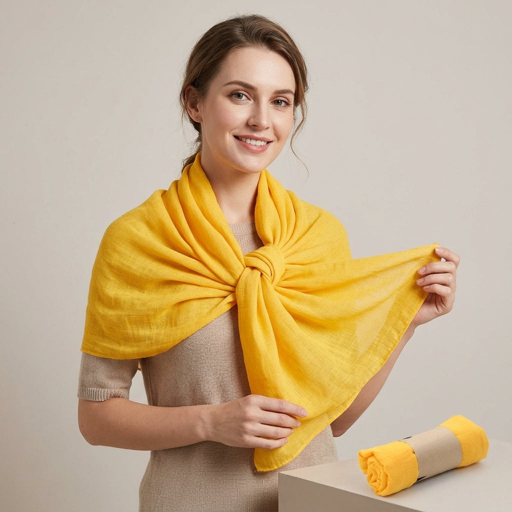 Foulard Coton et Lin Uni Jaune