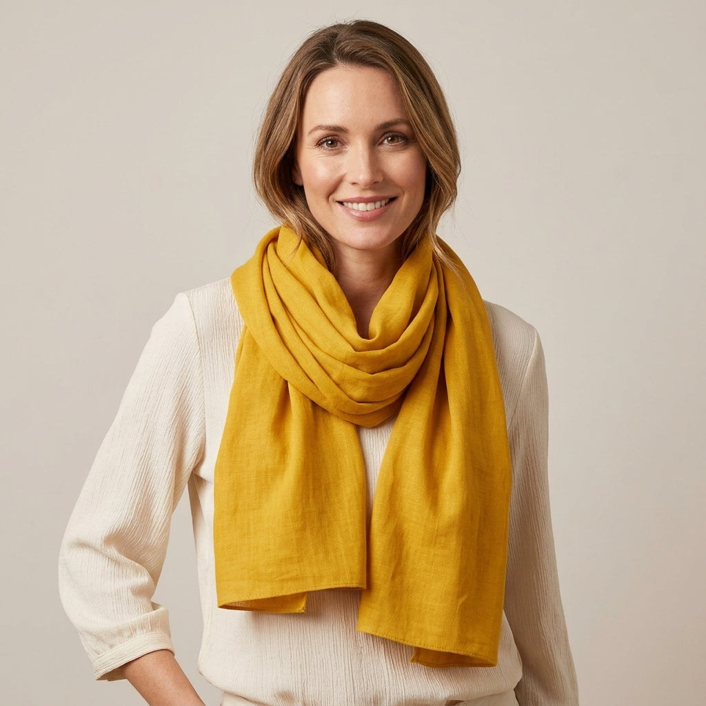 Foulard Coton et Lin Uni Moutarde