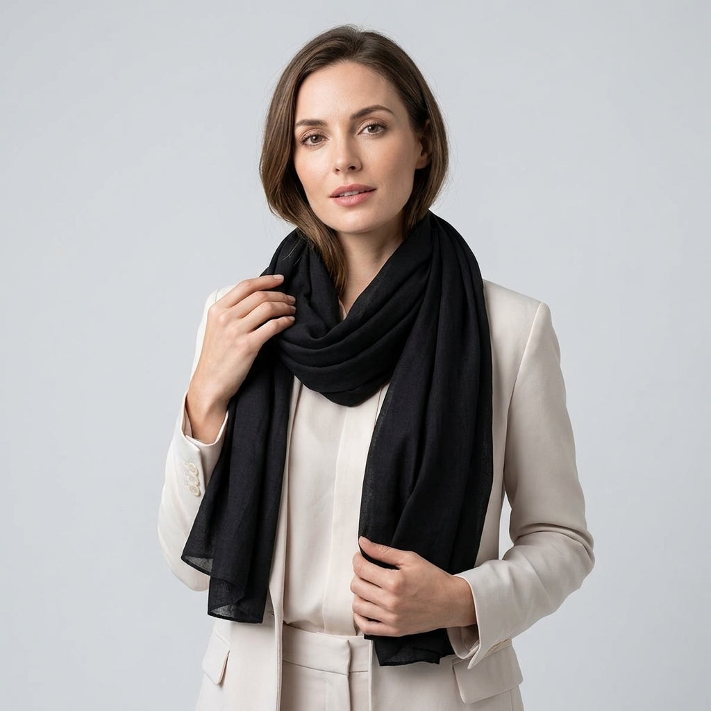 Foulard Coton et Lin Uni Noir
