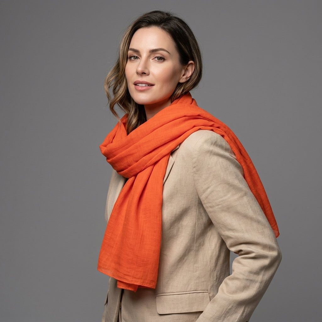 Foulard Coton et Lin Uni Orange