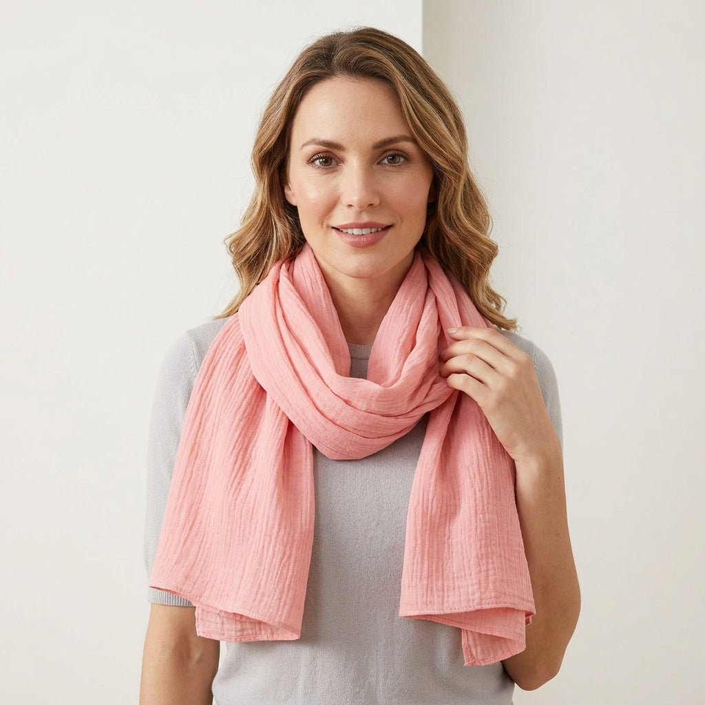 Foulard Coton et Lin Uni Rose