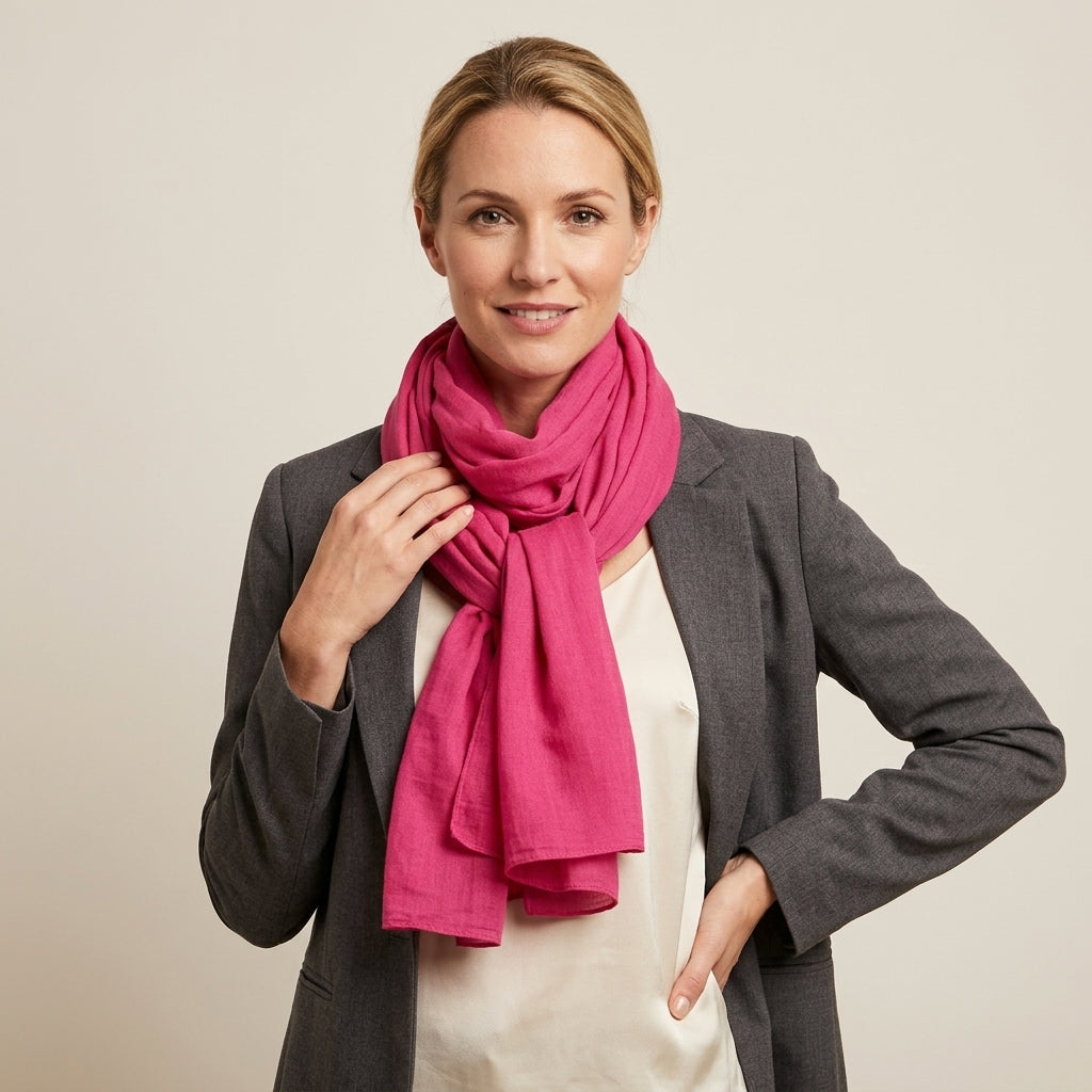 Foulard Coton et Lin Uni Rose Fuchsia