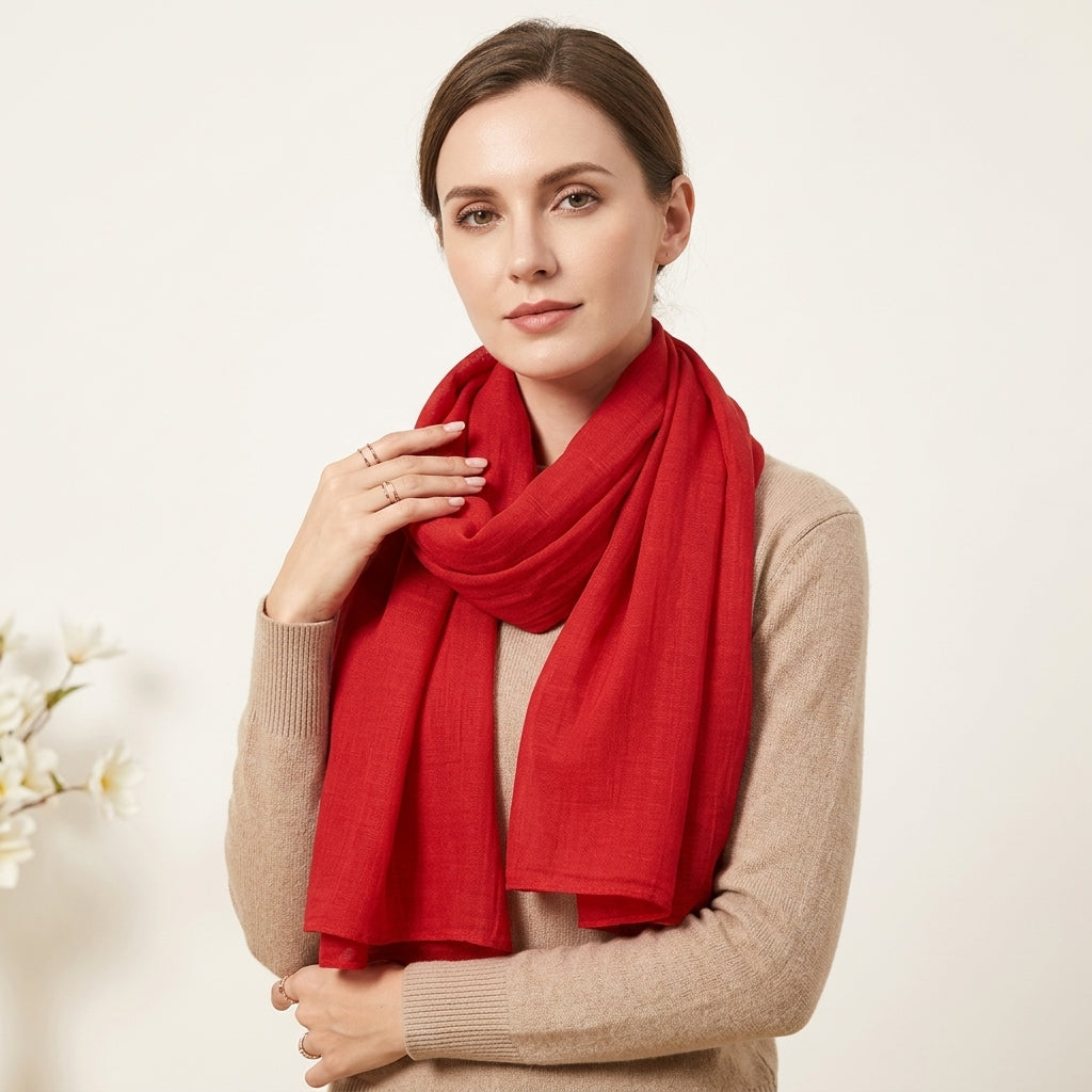 Foulard Coton et Lin Uni Rouge