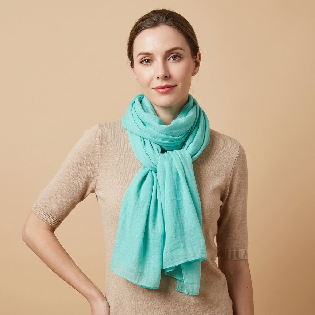 Foulard Coton et Lin Uni Turquoise
