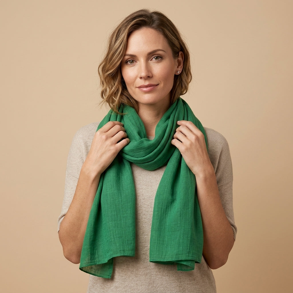 Foulard Coton et Lin Uni Vert