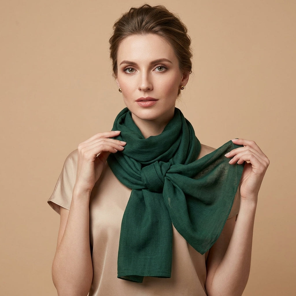 Foulard Coton et Lin Uni Vert Foncé