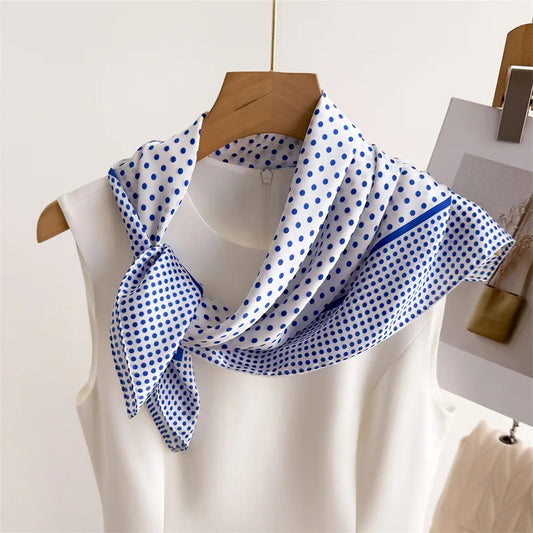 Foulard Femme Carré en Soie Bleu à Pois