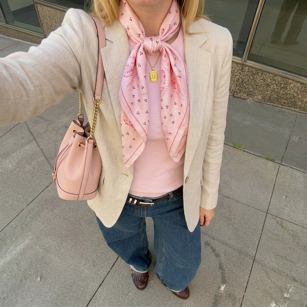 Foulard Femme Carré en Soie Rose motif Cerise