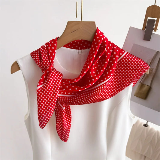 Foulard Femme Carré en Soie Rouge à Pois
