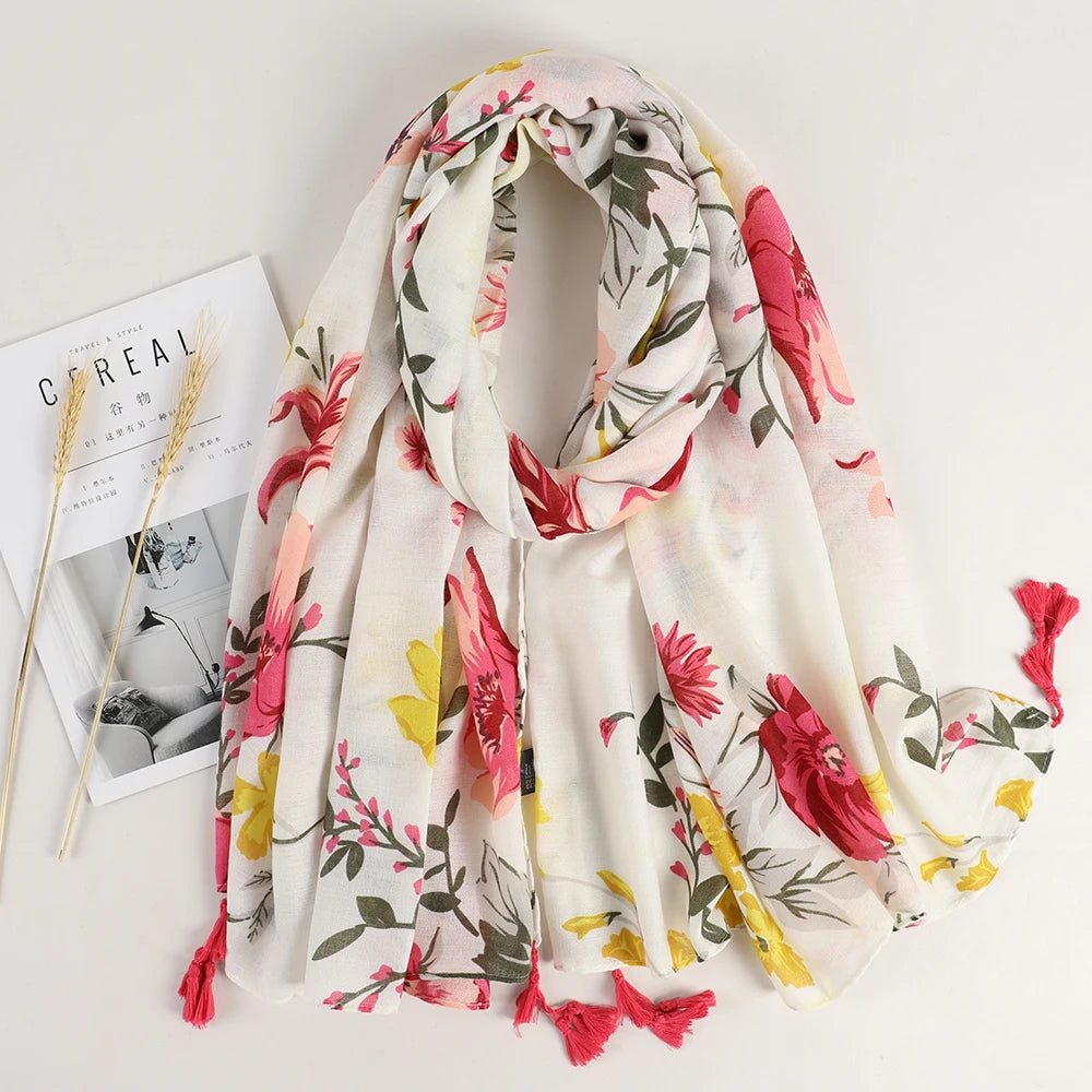 Foulard Femme Fleuri en Lin de Coton