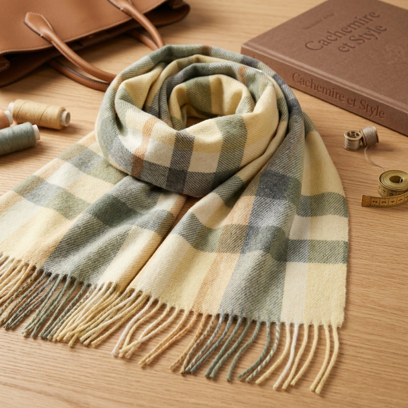
Foulard Femme Jaune Pâle Cachemire à Carreaux