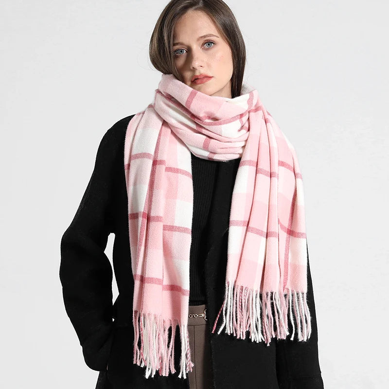 Foulard Femme Rose Cachemire à Carreaux