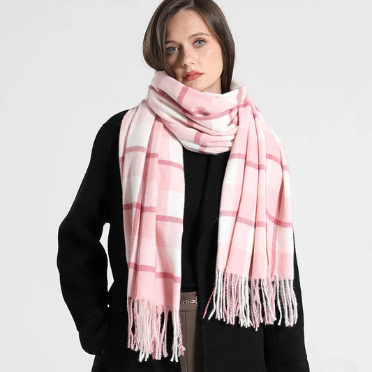 Foulard Femme Rose Cachemire à Carreaux
