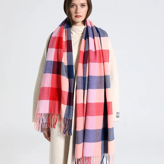 Foulard Femme Rouge et Rose Cachemire à Carreaux